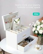 BOOVO Jewelry Boxes for Women, 5 Layer Jewelry Organizer with Necklace Hanger and Drawers, Large Jewelry Box for Earrings, Ne