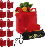 Sturdy Reusable Grocery Bags Foldable and Washable - Made From RipStop Nylon Hold 50lbs - Designed in USA Reusable Shopping Bags Inside a Compact Pod with Carry Clip - 10 Pack in Red