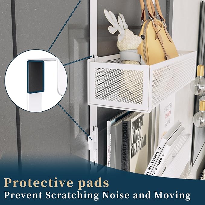 Consumest Over The Door Organizer Hooks, Door Hanger with 9 Coat Hooks & 2 Mesh Basket, Rustproof Back Storage Organizer for 