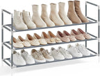 SONGMICS 3-Tier Shoe Rack, Shoe Storage for Hallway Closet, Slim and Space-Saving, Metal Frame, Non-Woven Fabric Shelves, Gre