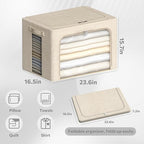 4 Pack Clothes Storage Bins with Metal Frame - Linen Fabric Foldable Stackable Container Organizer Set with Clear Window & Ca