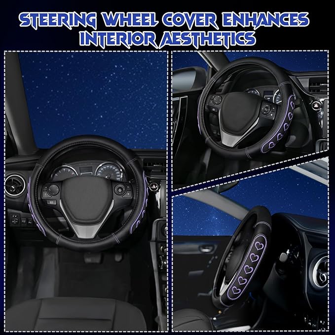 Ventilated Heart-Shaped Steering Wheel Cover with Anti-Slip Leather Grip. Compatible with Ford, Toyota, Honda, Nissan, and Ch