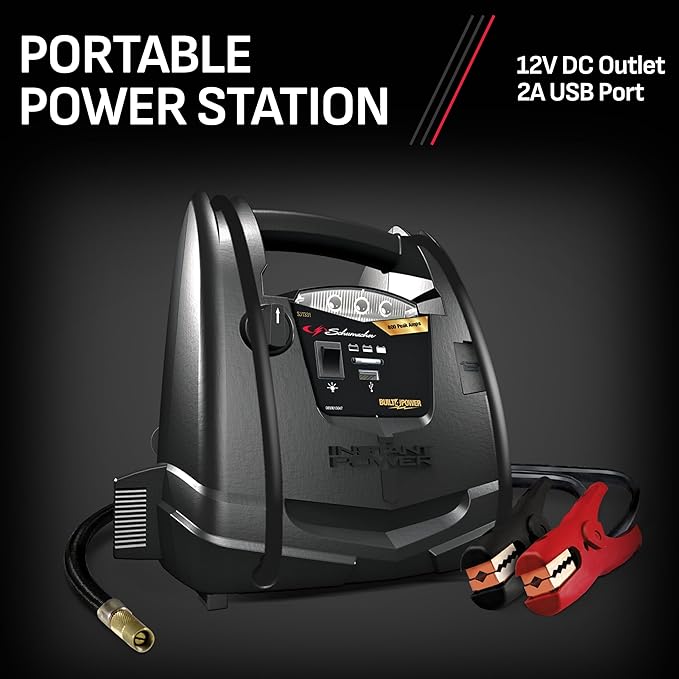 Schumacher Electric 800A Car Battery Jump Starter and Portable Power Station, 4-in-1 Solution, 150-PSI Air Compressor,