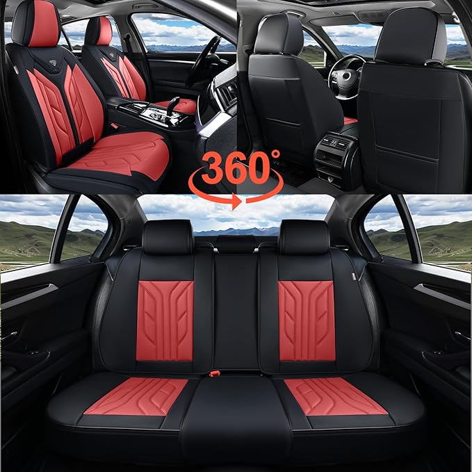 Coverado Car Seat Covers Full Set, Automotive Seat Covers Car Seat Protector Car Seat Cushion, Waterproof Leather Seat Covers