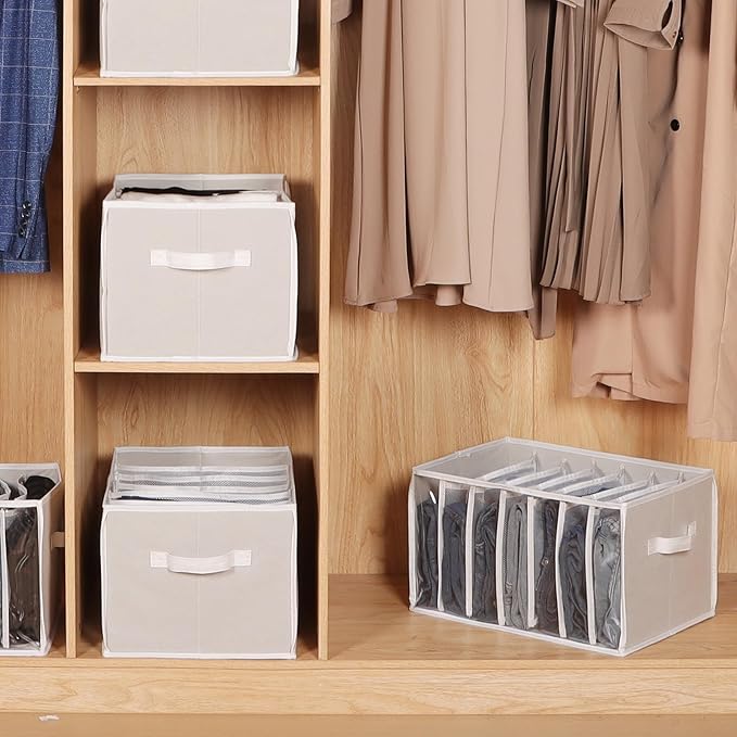 Zilink Upgraded Wardrobe Clothes Organizer with Support Board Clear Jean Organizers for Closet with 7 Grids Divider Extra Lar