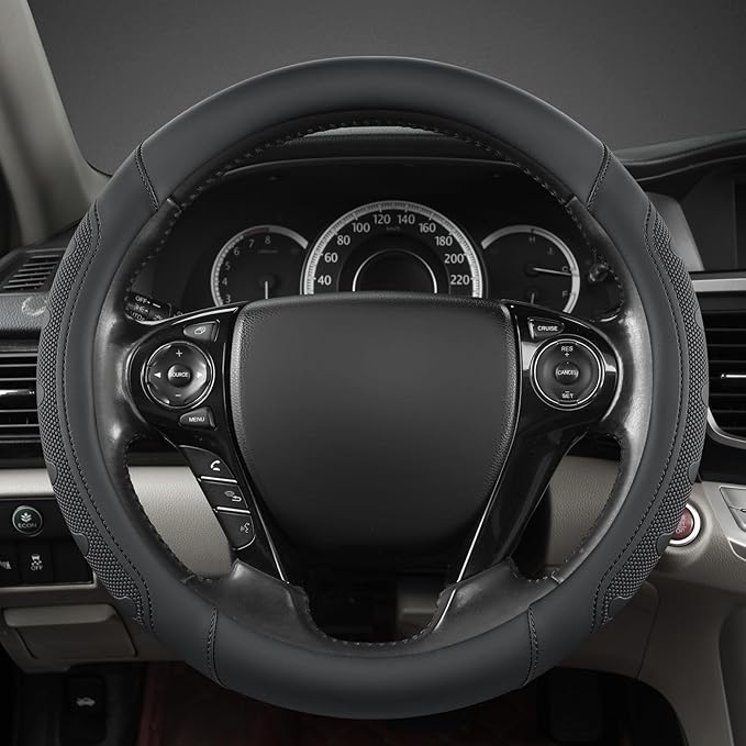 GIANT PANDA Microfiber Leather Steering Wheel Cover for Honda Accord,Civic,CR-V,HR-V,Pilot(Black-Standard Size)