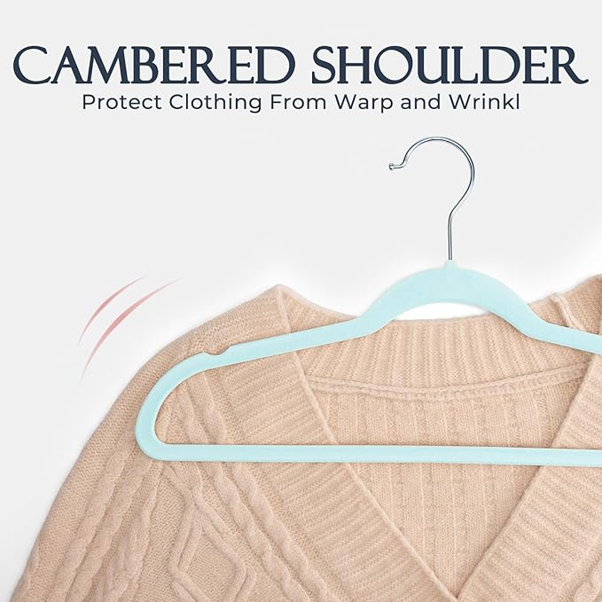 HOUSE DAY Sky Blue Velvet Hangers 60 Pack, Non Slip Clothes Felt Hanger Heavy Duty for Coat, Premium Slim Space Saving Suit H