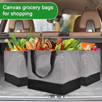 3 Pack Canvas Reusable Grocery Bags Heavy Duty, 8.3 gal Foldable Large Tote Bag with Handles, Holds 60 lbs Canvas Shopping Bags & Washable Eco-friendly Bags with 5 Pockets, Grey+Black