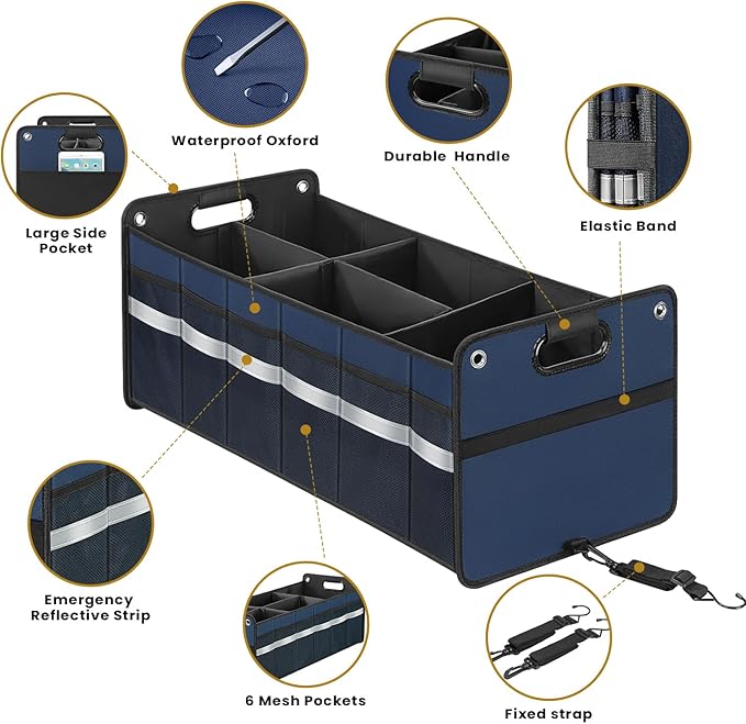 Car Trunk Organizer, Car Storage Organizer, Collapsible Multi Compartment for Car, Suv, Sedan, Truck, 100L, Extra Larger