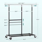 Raybee Clothes Rack Heavy Duty 450LBS, Clothing Racks for Hanging Clothes 200+, Metal Clothing Rack with Wheels, Rolling Comm