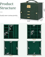 TORIBIO Jewelry Box for Women, Leather Jewelry Organizer with Mirror & Lock, 4-Tier Jewelry Storage Organizer with 3 Drawers 