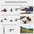 EMART Car Mount with Triple Suction Cup, Camera Mount Kit with Telescopic Extension Pole/Action Camera Adapter Compatible with Gopro/Instal 360/DJI OSMO/AKASO