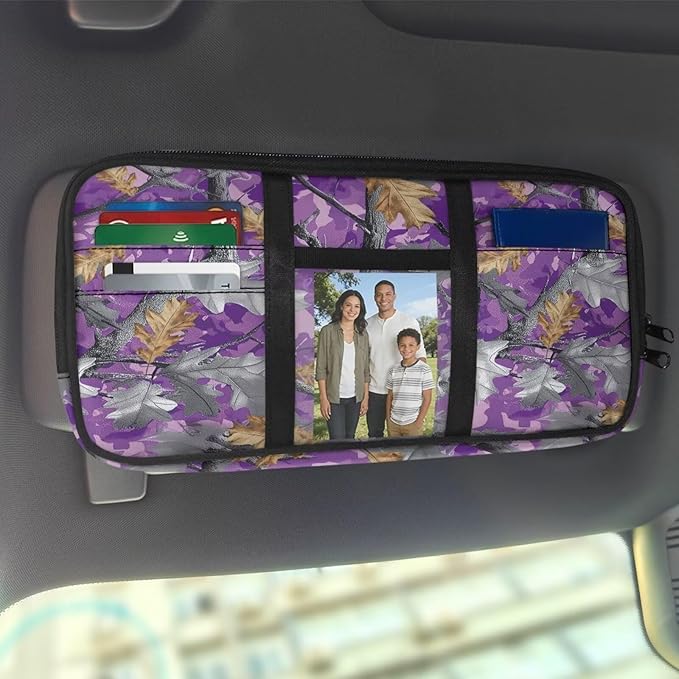 Sun Visor Organizer for Trucks,Purple Branch Scratch-Resistant Car Accessories with Zipper Visor Storage Pouch Tactical Panel Universal Fit for SUV Pickup