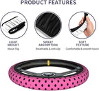 Pink Black Bow Steering Wheel Cover,Cute Classic Universal Fit 14-15 inch Steering Wheel Cover for Women Men, Automotive Inte