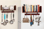Selling at a Loss Promotion,Wooden Shelf with Hooks - Multipurpose Organizer for Kitchen, Books, Kitchen Shelf - Wall Mounted