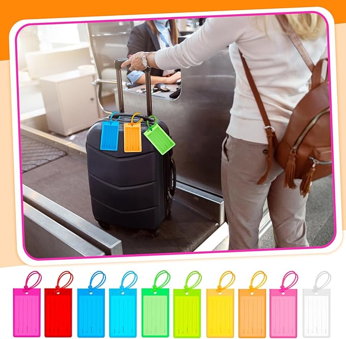 Sumind 50 Pcs Plastic Luggage Tags Assorted Name Identification Labels Flexible Suitcase Tags for Travel Baggage, 10 Colors (