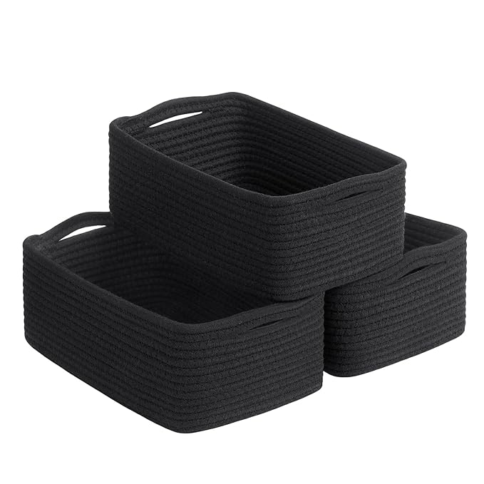 Goodpick Basket for Shelves, Black Baskets for Organizing Gift Basket, Woven Rope Storage for Shelves Closet Organizer Bins f