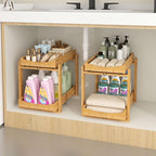 Bamboo Under Sink Organizer and Storage, 2 Pack Pull Out Cabinet Organization, 2 Tier Vertical Slide Out Undersink Storage Sh