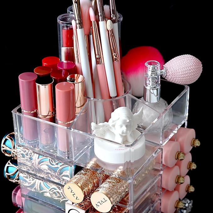 Ikee Design Lipstick Organizer with 53 Slots 360 Degree Rotating Spinning Acrylic Lip Gloss Organizer for Makeup, Lipsticks, 