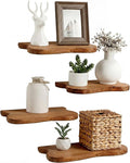 Pinkunn 4 Pcs Floating Shelves for Wall Wooden Live Edge Shelf Wall-Mounted Natural Solid Wood Bedroom Kitchen Storage Living