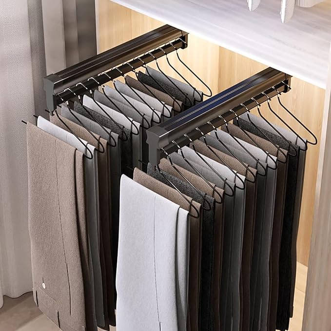 Pull Out Clothes Rail Extendable Pull Out Closet Rod - Wardrobe Pull-Out Trousers Rack, Extendable Clothes Rail, Pull Out Pan