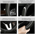 Leather Splicing Black White Car Steering Wheel Cover,14.5-15 Inch Universal Microfiber Leather Covers Breathable Anti-Slip O