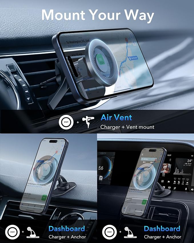 ESR for MagSafe Car Mount, Magnetic Car Phone Holder Mount, Air Vent/Dashboard Magnetic Phone Mount for iPhone 17/16/15/14/13/12, Galaxy S25, Pixel 10, Strong Magnets, Charging Not Supported