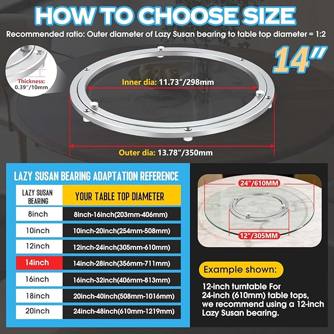 Lazy Susan Hardware,14 inch Heavy Duty Lazy Susan Bearing Kit,Rotating Serving Turntable for Aluminium Alloy Turntable Bearin