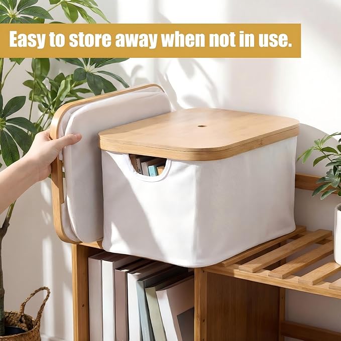 Novabright 2 Pcs Collapsible Storage Basket with Bamboo Lids 15" x 10" Foldable Fabric Storage Bins with Handles for Organizi