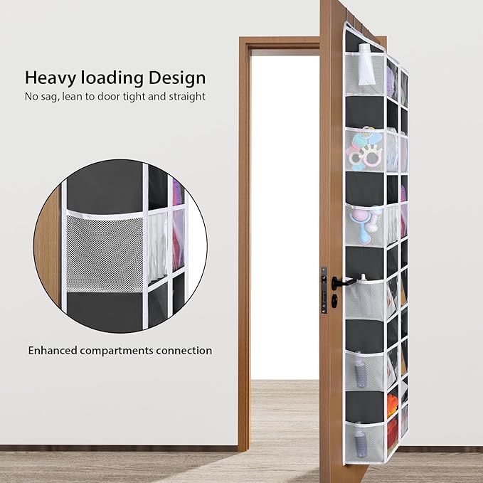 Univivi Over The Door Organizer, 6 Tiers Behind Door Storage with Clear Deep Pockets Hanging Organizer for Closet, Bedroom, N