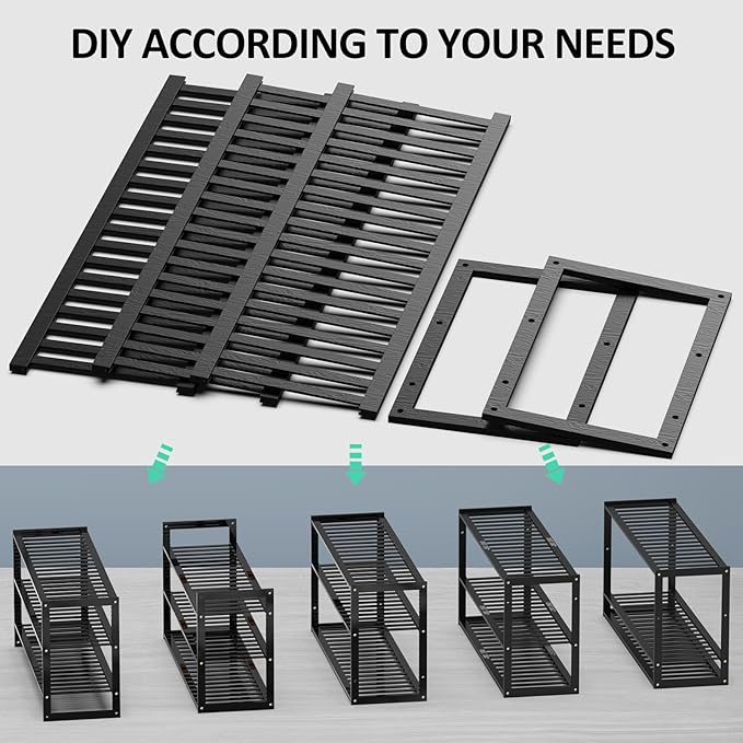 Jripae Bamboo Shoe Rack for Closet, Stackable 3 Tier Longer Shoe Organizer Shelf Holder Storage 12-15 Pairs for Entryway Door