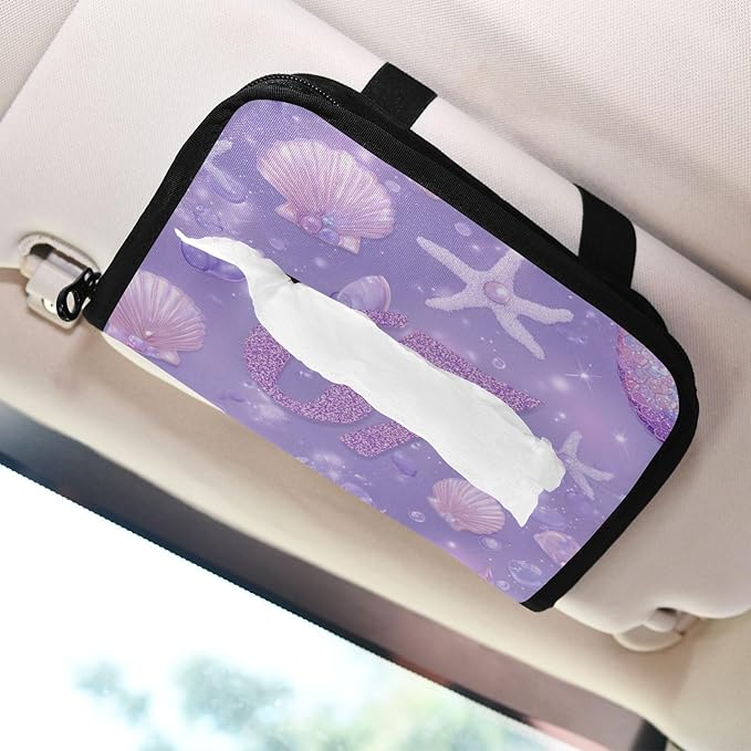 Car Tissue Holder Car Visor Organizer Tissue Box Holder for Car Sun Visor Organizer with Car Vehicle Accessories Essentials Interior for Women Men Purple 67 Mermaid Seashell Starfish