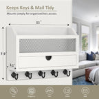 Nekon Key and Mail Holder for Wall, Key Organizer with 5 Hooks & Storage Drawer, 11" W x 7.9" H x 3.1" D Wooden Key Rack for 
