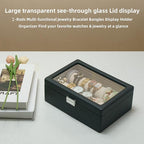 Bracelets Organizer Rods Bangles Display Holder, Clear See through Lid Leather Velvet Jewelry Storage Box Case for Women, 2 R