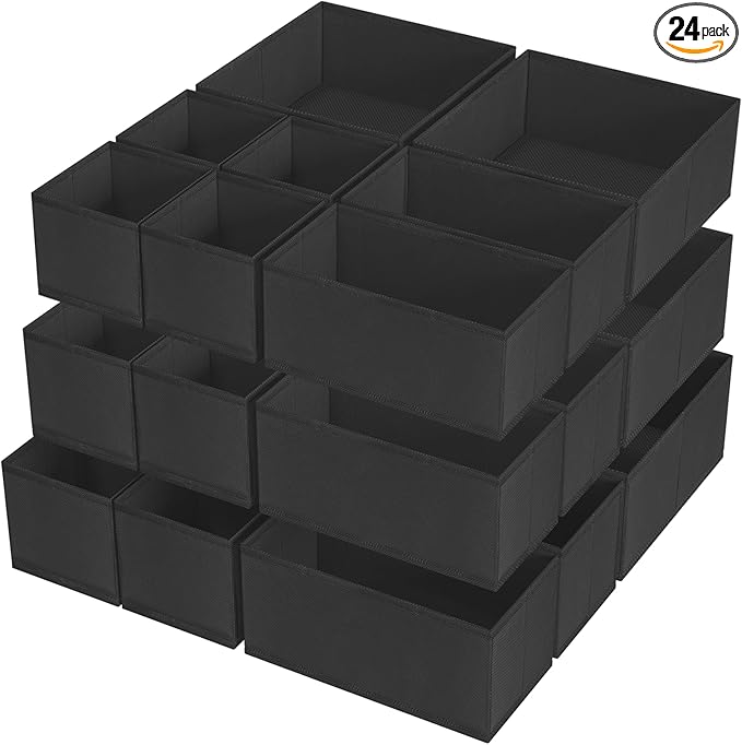 Criusia Drawer Organizer Clothes, 24 Pack Underwear Drawer Organizers, Foldable Closet Organizers and Storage Dresser Drawer 