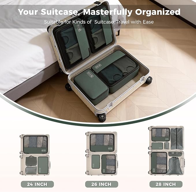 8-Piece Compression Packing Cubes for Travel, Trendy Luggage Organizer Set for Young Travelers, Space Saving for Carry-On, Su