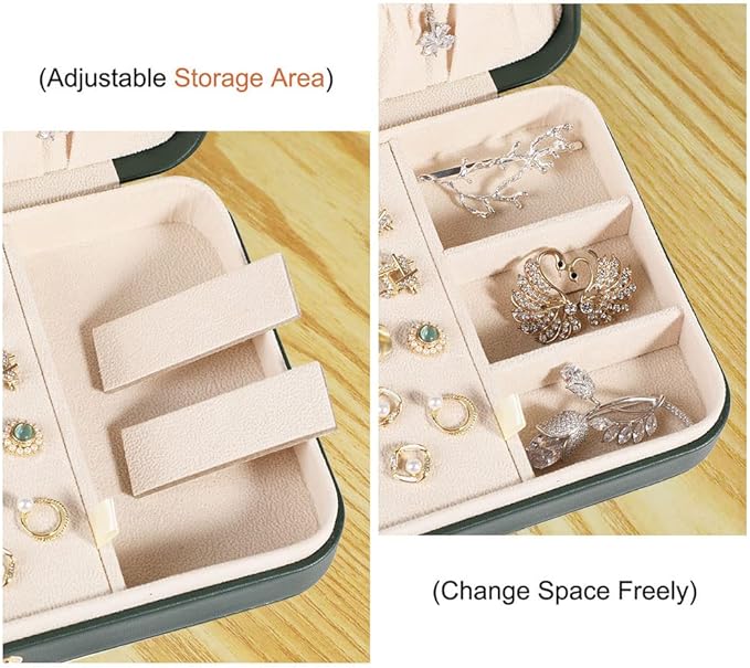 LANDICI Small Jewelry Box for Women Girls, PU Leather Travel Jewelry Organizer Case, Jewellery Storage Holder Display for Rin