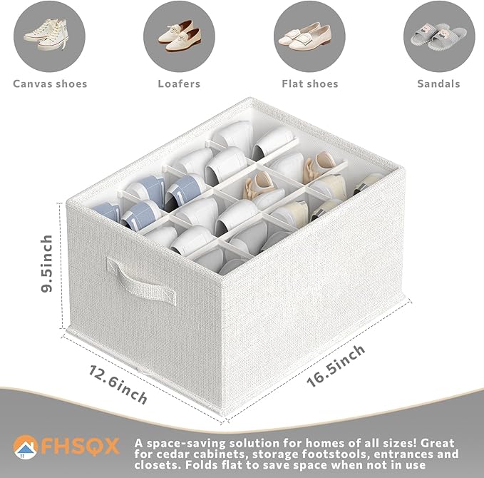 FHSQX 2 Pack Shoe Organizer for Closet,Foldable Shoe Organizer,Fits up to 24 Pairs,Storage Containers With Bottom Support for