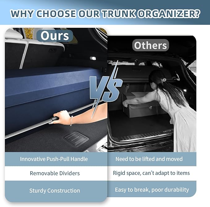 Car Trunk Organizer, Leather Trunk Organizer for Suv with Lid and Push-pull Handle Car Trunk Leather Storage Box Extra Large Ca