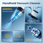 ezly Hand Held Car Vacuum Cleaner 6000PA Powerful Suction, Portable Mini Car Vacuum Cleaner, Handheld Vacuum with Washable Fi