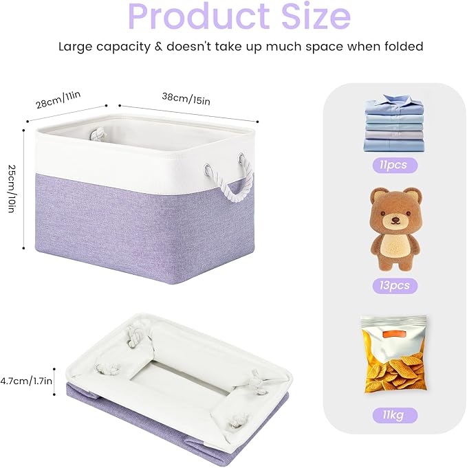 Large Storage Baskets- 15x11x10 inch Storage Bins for Shelves and Closet Organizing, Foldable Fabric Bin for Home Organizatio
