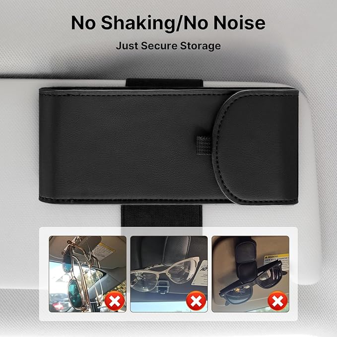 WOMACO Sunglass Holder for Car Visor, Magnetic Vehicle Eyeglasses Storage Case, PU Leather Eyeglasses Organizer Bag for Car