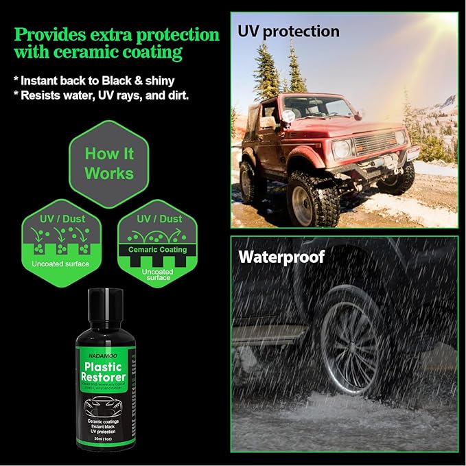 NADAMOO Plastic Restorer 50ml, Highly Concentrated Ceramic Coating for Cars, Back to Black Automotive Exterior and Interior Trim Scratch Remover Kit, Restore Faded Plastic, Vinyl & Rubber