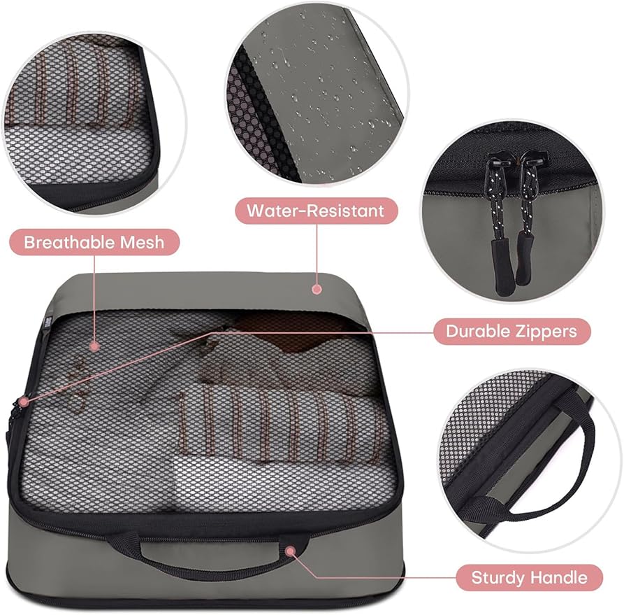 4 PCS Set Compression Packing Cubes for Travel, Lightweight Packaging Organizer Bags for Carry On Space Saving, Travel Essent