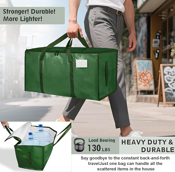 6 Pack-Extra Large Heavy Duty Moving Bags - Waterproof Storage Totes with Handles & Zippers, Foldable for College Dorm, Stora