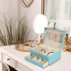 2-Layer Jewelry Box for Women, Jewelry Organizers and Storage with Removable Jewelry Tray, Vintage Quilted Top Lockable Jewel