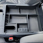 TACOBRO Center Console Organizer Compatible with 2014-2017 2018 2019 2020 2021 Tundra Accessories, Crewmax Interior Armrest Underseat Storage Box- Full-coverage Insert Tray, Black Trim