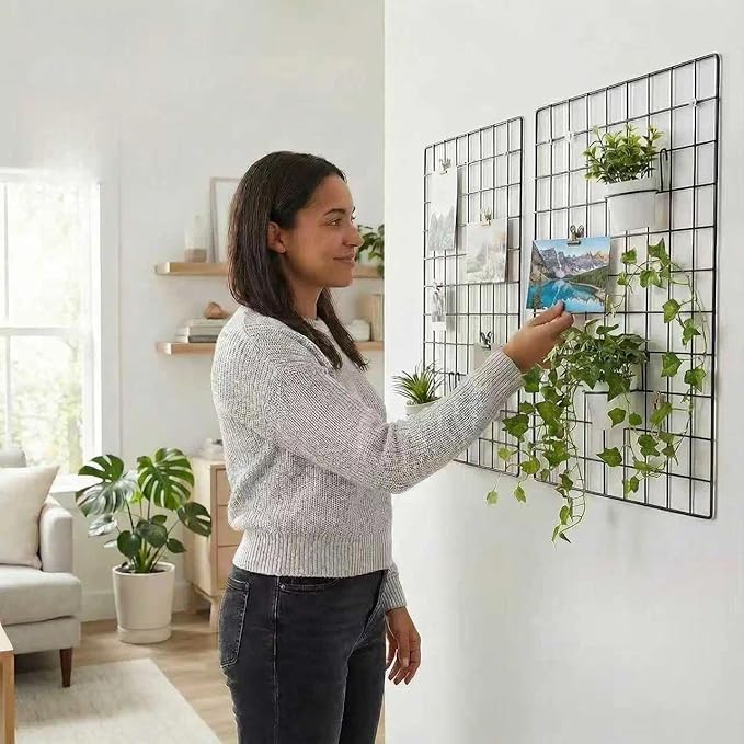 Kaforise Wire Wall Grid Panel, Multifunction Painted Photo Hanging Display and Wall Storage Organizer, Pack of 2, Size 25.6x1