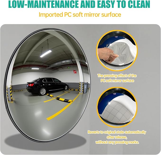 12" Convex Traffic Mirror for Outdoor & Indoor Use – Wide Angle 180° Curved Safety Mirror with Adjustable Mounting Bracket, Ideal for Driveway, Garage, Parking Lot, Warehouse & Blind Spot Monitoring