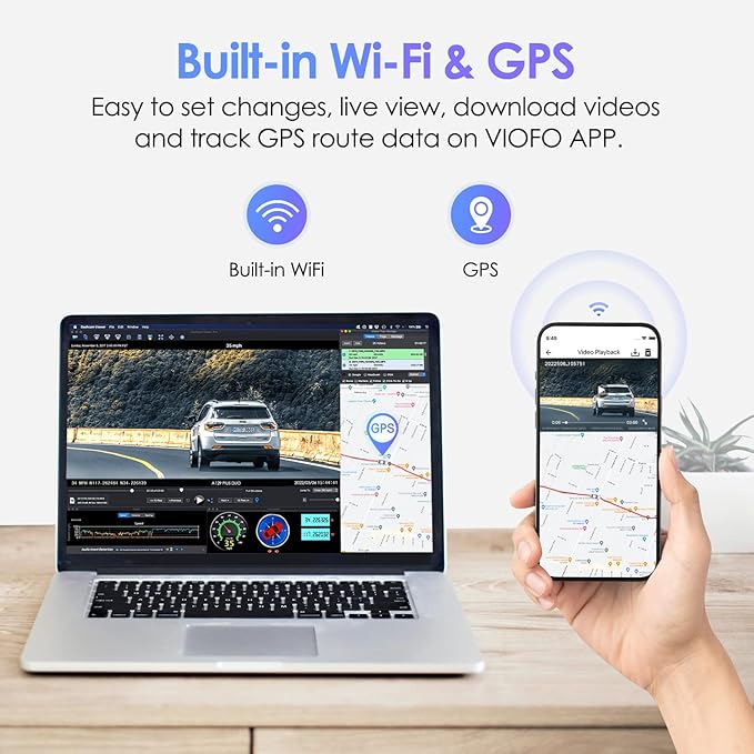 VIOFO Dual Dash Cam, 2K 1440P 60fps+1080P 30fps Front and Rear Dash Camera with Wi-Fi GPS, Parking Mode, Emergency Recording,